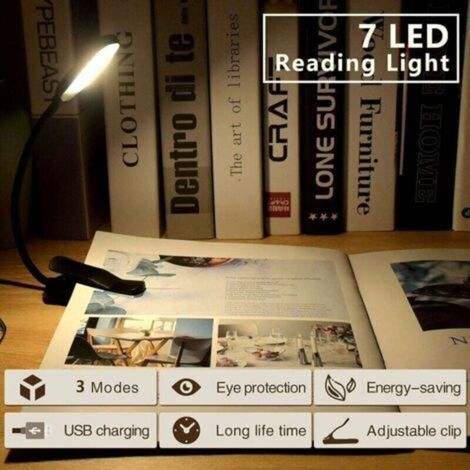 Lampe de bureau à pince LED réglable avec 7 diodes, idéale pour la lecture, les études et le travail, design noir élégant (1/4)