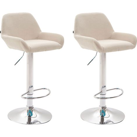 Lot de 2 tabourets de bar Braga en tissu Crème Chrome (1/2)
