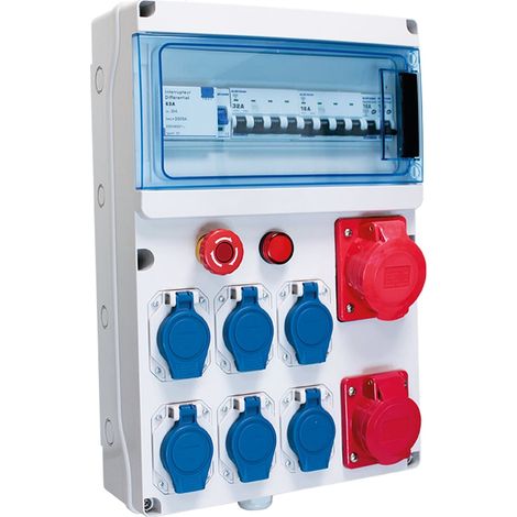 Coffret de chantier triphasé 6 prises IP44 2P+T, 230V, 16A + 1 Prise IEC 16A + 1Prise IEC 32A - Eur'Ohm