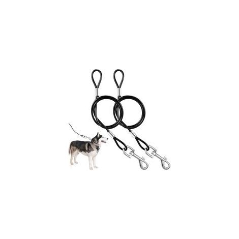 Lot de 2 laisses anti-mastication pour chien, 66 cm, laisse Tie-Out pour chien, laisse résistante aux morsures en métal avec poignée rembourrée pour l'entraînement des grands et petits (1/5)