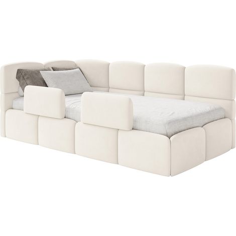 Selsey Cloudy – Kinderbett 120x200, Kopfteil links, Matratze & Bettkasten, Samt Creme