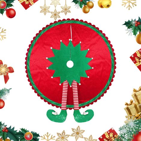 Gonna per albero di Natale - Gonna per albero - 92 cm - Rosso e verde - Elfo di Natale - Tappetino per feste di Natale - Decorazione per interni (1/4)