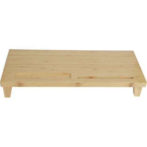 Rehausseur d'écran en bambou 50x20x7cm support ergonomique pour moniteur et ordinateur portable design élégant couleur bois (1/5)
