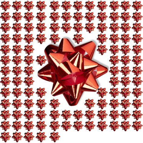 Relaxdays Gift Bows Set of 100, Self-Adhesive, Decorative Bows for Christmas and Birthday Presents, Ø 5 cm, Red (1/5)