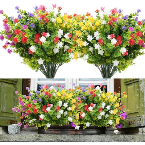 Lot de 14 Fleurs Artificielles, Plastique Résistant UV, Tiges Flexibles, Décoration Jardin, Intérieur, Extérieur (1/5)
