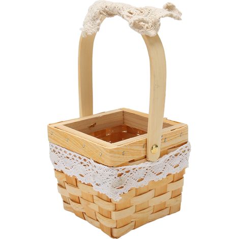 Panier à main tressé à motifs floraux avec anse, couche en plastique, décoration de nœud à faire soi-même, panier en rotin pour mariage, convient pour le bureau et les magasins de fruits. (1/5)
