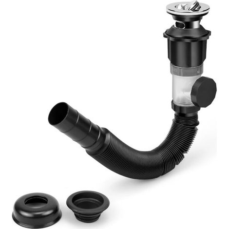 Vidange Résistante aux Odeurs, Siphon, Tuyau de Vidange Extensible Ø 30 mm/32 mm, Vidange Visible Noire Pour Vidange de Cuisine de Salle de Bain