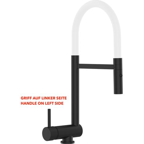 Mitigeur De Cuisine Rabattable Robinet Sous Fenêtre 6CM, Poignée à GAUCHE, avec bec pivotant 360° et douchette 2-jets détachable, Noir Mat / Blanc (1/5)