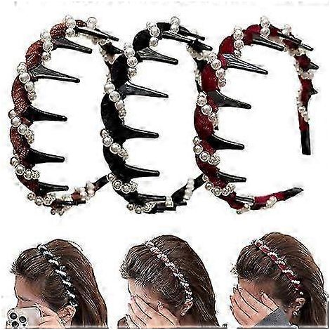 Lot de 3 bandeaux vintage en perles pour femmes - Bandeaux élégants pour cheveux hauts, accessoires de coiffure de mariée, bandeaux tendance (blanc perle) (1/5)