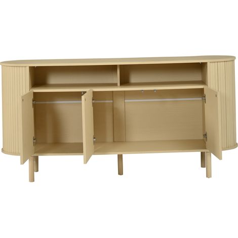 Credenza 160 x 40 x 78,5 cm con 3 ante ondulate e ripiano aperto, legno naturale (1/5)