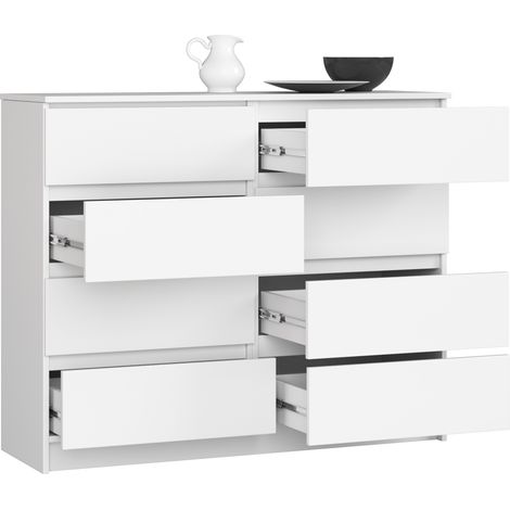 Akord – Commode enfant 120 cm – 8 tiroirs – Panneau stratifié blanc – Dimensions 120x40x99 cm – Finition mate