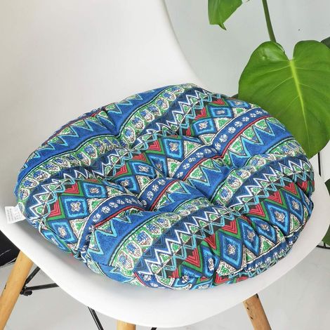 Bohemian Soft Round Chair Pad Garden Patio Home Kitchen Office Seat Cushion Blue Diameter 40CM. (1/4)