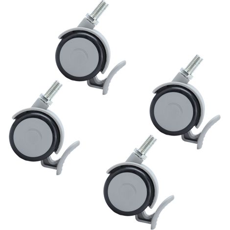 Lot de 4 roulettes pivotantes en caoutchouc avec frein et filetage M10, 5 cm (2 pouces).