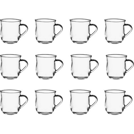 Tazza in vetro con manico Vito 320 ml, a forma di barilotto, incolore, liscia, set da 12 pezzi