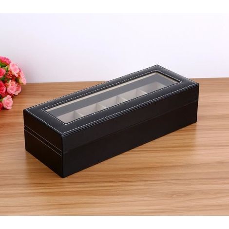 Uhrenbox für Damen und Herren mit 6 Fächern, Schmuckaufbewahrung für Reisen, mit Metallschloss, Schwarz