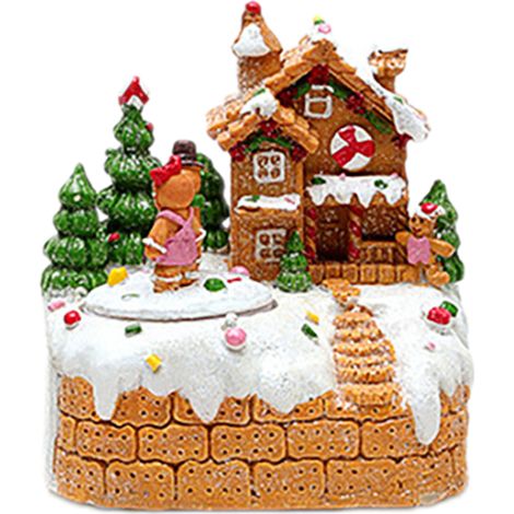 Maison de Noël lumineuse et musicale Double Cookie Man Design Décoration LED avec guirlande et effet neige pour intérieur (1/5)