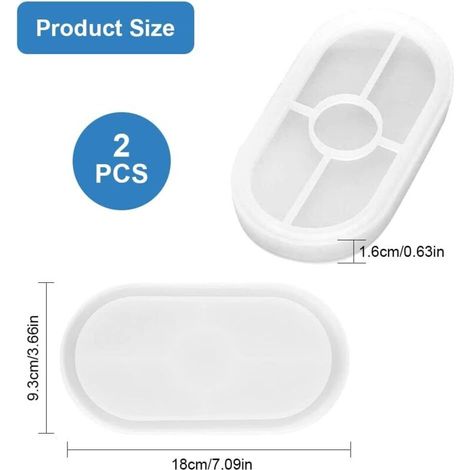 2 Pièces Moule Resine Epoxy Plateau,Moule à Assiette Ovale en Silicone,Moule à Plateau Ovale en Silicone Blanc,Moule en Silicone pour Resine Sous Verres,pour Cendriers,Assiettes,Tapis de Bol (1/4)