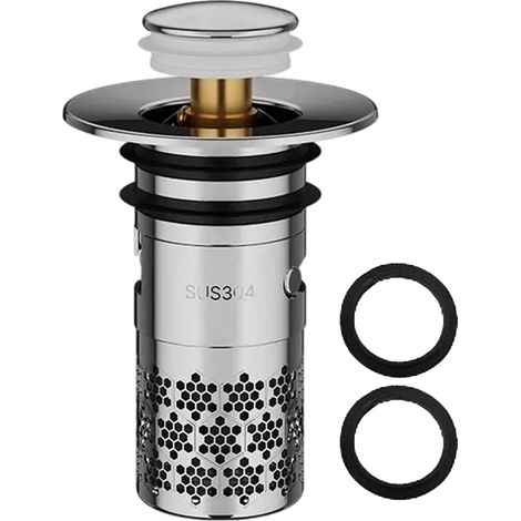 Bouchon de vidange - Pop Up - Acier Inoxydable 304 - Pour Lavabo Cuisine Baignoire - Diamètre 33 à 40 mm - Filtre Anti-Blocage Amovible - 1 Pièce (1/5)