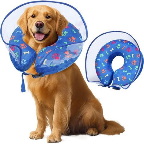 Inflatable Dog Collar, Anti-Lick Dog Collar, Protective Collar for Dogs and Cats, Removable Cat Recovery Collar, Healing Cone (Blue, L) (1/4)