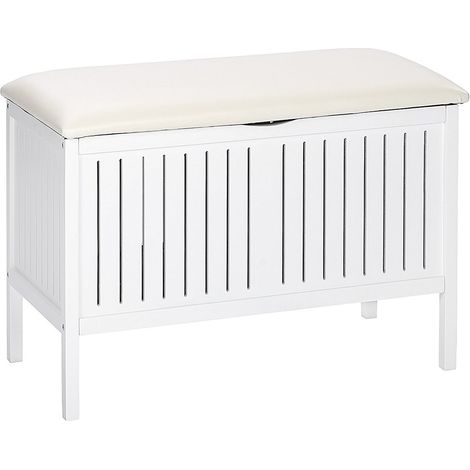 Wenko – Banc d'entrée Oslo 68x39x55 cm – 100% bois peint blanc – 2en1 : tabouret et rangement – Pour salle de bain, salon de beauté, spa (1/8)