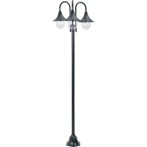 Garden Post Light E27 220 cm Aluminium 3-Lantern Dark Green vidaXL