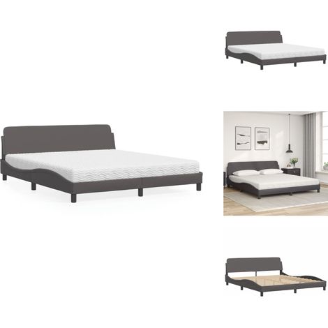 Lit avec matelas gris 180x200 cm similicuir - Lit Double - Lit Plateforme - Lit Design - Literie - Sommier Tapissier (1/5)