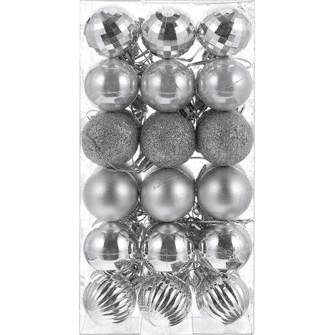 36 boules décoratives de Noël à suspendre, ornements de fête créatifs et délicats-4X4X4cm-Silver (1/3)