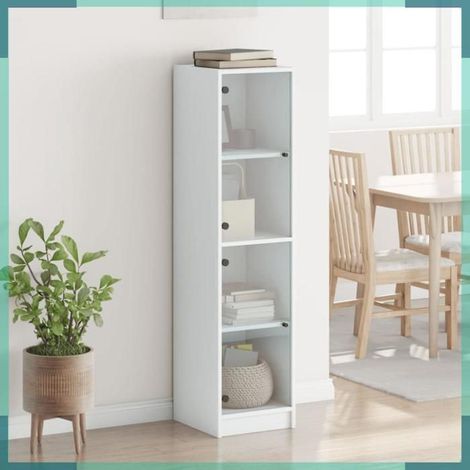 836434 Buffet avec portes en verre blanc 35x37x142 cm (1/5)