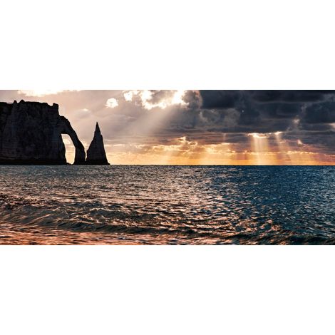 Tableau sur verre synthétique éclaircie sur Etretat 65x145 cm - Impression sur Verre synthétique - Image HD  imprimée sur Verre synthétique - Tableau mural décoratif - Fabriqué en France (1/4)