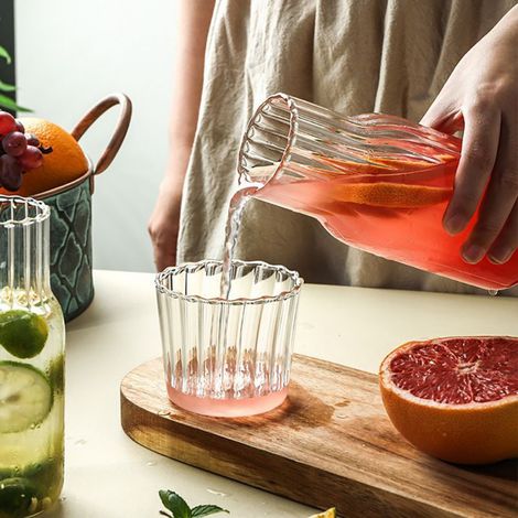Carafe En Verre - 550 Ml - Avec Verre Ribbé 200 Ml - Style Rétro - Pour Chevet Bureau Cuisine - Lot De 2 Pièces (1/5)