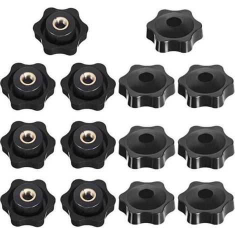 Bouton de serrage étoile - - M6 - 14 pièces - Noir - Diamètre tête 24 mm - Hauteur 12 mm - Plastique et cuivre (1/4)