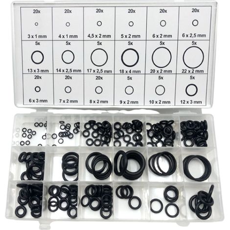 Joint Torique - Kit 225 Pièces en Caoutchouc - 18 Dimensions Différentes - Boîtier de Rangement en Plastique - Pour Réparation Hydraulique Pneumatique Sanitaire et Automobile (1/5)
