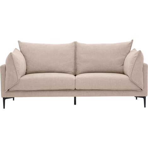 Divano design 3 posti in tessuto effetto velluto testurizzato beige e metallo nero MARIUS