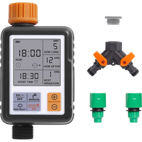 Programmateur Arrosage Automatique Minuteur Arrosage pour Jardin Programmateur Robinet Arrosage Connecté/Mode Verrouillage Enfant/Mode Automatique & Manuel/Retard De Pluie