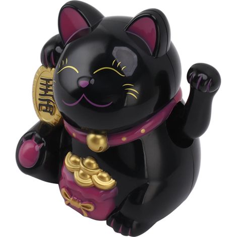 Chat porte-bonheur décoratif électrique à bras oscillant de 14 cm (5,5 po), en plastique mignon, pour comptoir de caisse MLY11020-5 Noir (1/5)