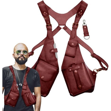 Harnais antivol en cuir, sac de sécurité vintage médiéval pour téléphone Étui réglable pour l'extérieur, sangle sous les bras, poche portefeuille, bandoulière pour téléphone (1/5)