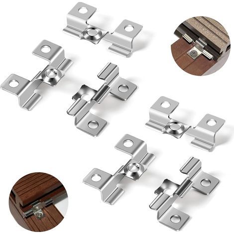 100 Clips WPC en acier inoxydable Clips de fixation pour terrasse 8mm Clips de fixation pour terrasse en composite Fixation invisible Plage de serrage 8 mm, Argent (1/5)
