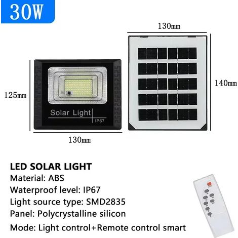 (30W) Lampe solaire extérieure haute luminosité étanche, lampadaire LED avec télécommande (1/5)