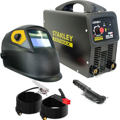 Stanley – Poste à souder MMA 200A – Fonction TIG LIFT – Soudage acier, inox, fonte jusqu'à 12 mm – Cagoule automatique Din 9/13 incluse