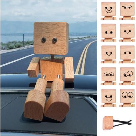 Shaking Wooden Man Figurine, Figurine D'Homme En Bois Tremblant IntéRessant 8x5 Cm , Car Dashboard Decoration Figurines D'Homme En Bois Qui Secoue Les Pieds,Pour Ornements DéCoratifs Voitures (A)