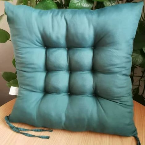 Lot de 4 coussins de chaise moelleux, avec ruban, pour salle à manger, jardin, terrasse ou cuisine (40 x 40 cm), vert foncé - couleur (1/5)