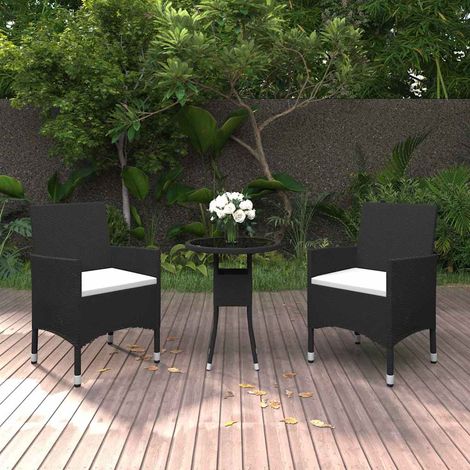 Ensemble Table et Chaise de Jardin 3 pcs - Mobilier à dîner de jardin Résine tressée Noir BV852416 - BonneVie (1/5)