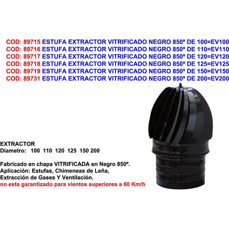 Poêle extracteur vitrifié noir 850° de 150