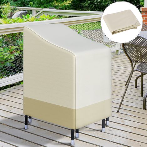 Outsunny Housse de Protection chaises de Jardin empilables bâche étanche 90L x 70l x 115H cm Oxford Haute densité 600D Beige café