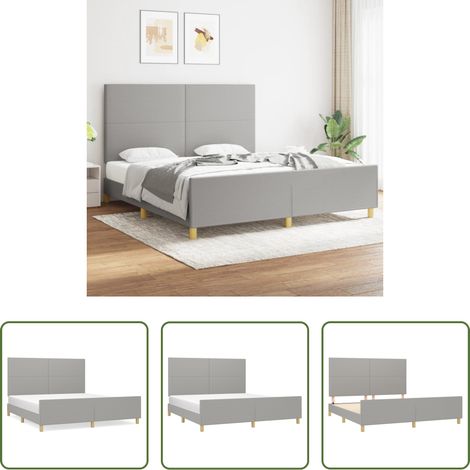 Tête de lit réglable - Cadre de lit sans matelas gris clair 180x200 cm tissu (1/5)