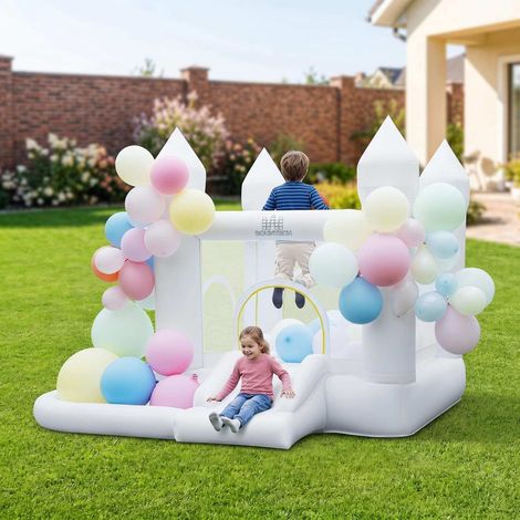 White Inflatable Bouncy Castle with Blower & Balloons (1/2)