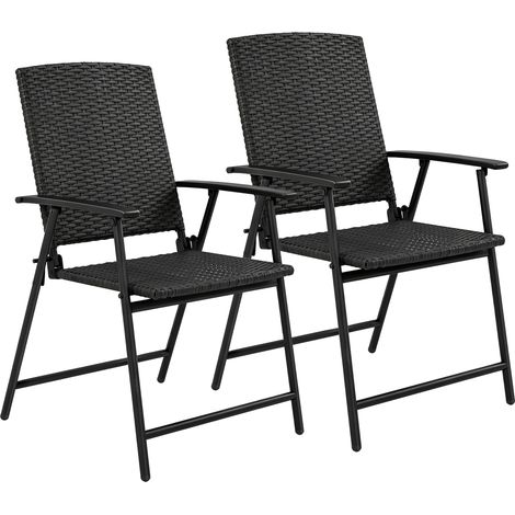 Black Set of Two Folding Rattan Seat Chairs in Steel and Poly Rattan 63 x 56 x 94 cm (1/5)