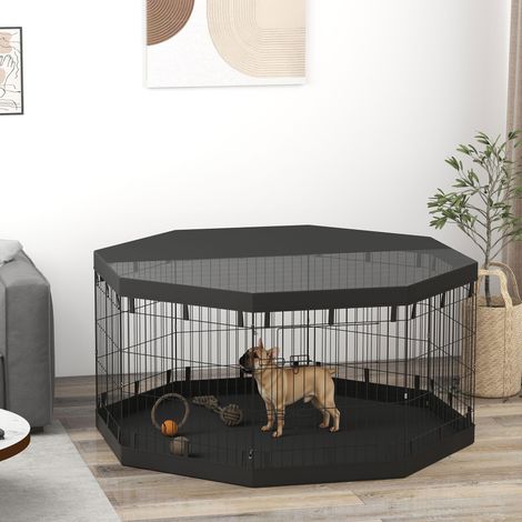 Parc pour chiots, hauteur 76 cm / environ 2,5 m², 8 panneaux, tapis de sol, toit combiné (1/5)