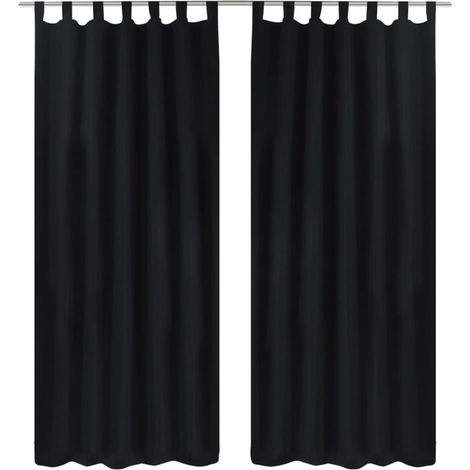 2 pcs Black Micro-Satin Curtains with Loops 140 x 225 cm vidaXL