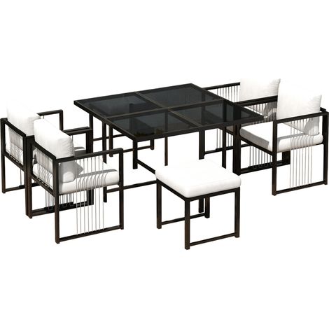 Ensemble table et chaises 7 pièces pour l'extérieur pour 6 personnes, table en verre trempé, adapté aux repas dans le jardin et sur la terrasse (1/5)